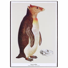 Afbeelding in Gallery-weergave laden, Een fantasierijke collage print op hout van een pinguïn met de kop van een wallaby.