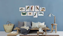 Afbeelding in Gallery-weergave laden, Complete collectie New Species van De Beeldvink op hout met negen fantasierijke collageprints van dieren.