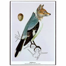 Afbeelding in Gallery-weergave laden, Fantasierijke collageprint van De Beeldvink met een Wolfsklauwier, afgebeeld op hout en stijlvol gepresenteerd in een interieur.