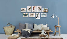 Afbeelding in Gallery-weergave laden, Complete collectie New Species van De Beeldvink op hout met negen fantasierijke collageprints van dieren.