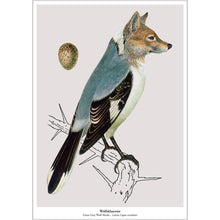 Afbeelding in Gallery-weergave laden, Fantasierijke collageprint Wolfsklauwier van De Beeldvink, een vogel met de kop van een wolf.