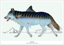 Afbeelding in Gallery-weergave laden, Fantasierijke collageprint Zeewolf van De Beeldvink, een wolf met schubben en vinnen.